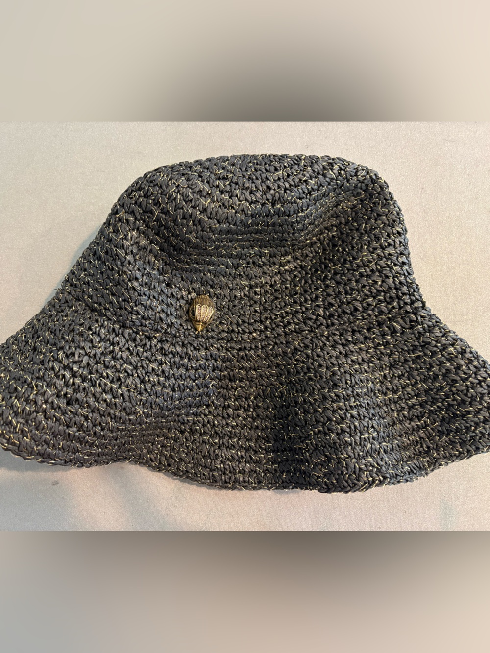 Kurt Geiger Sunhat Black with Gold Metallic threads Like new condition